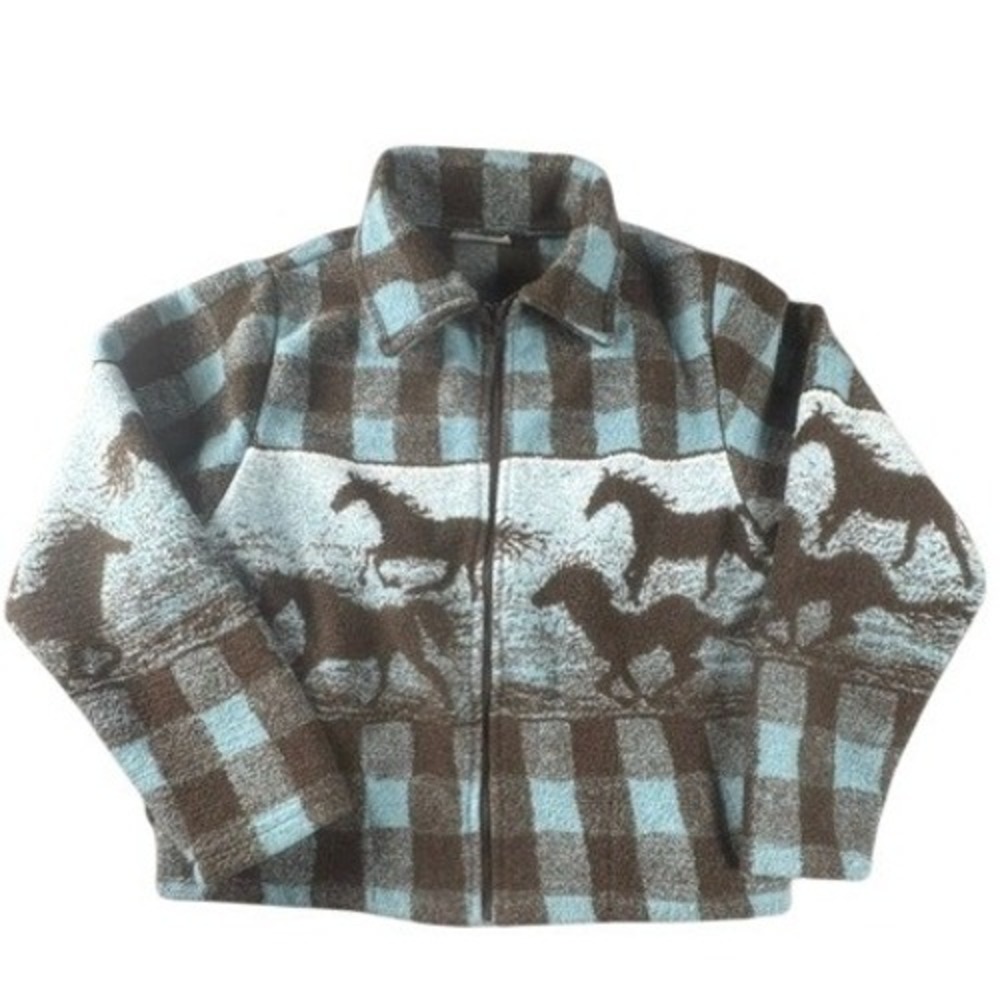 Black Mountain Outdoor Fleece Jacket Women S Blue Brown Horse Plaid Full Zip